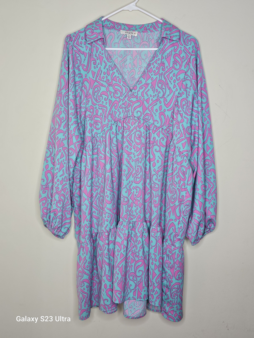 Umgee Aqua & Pink Abstract Print Tiered Midi Dress